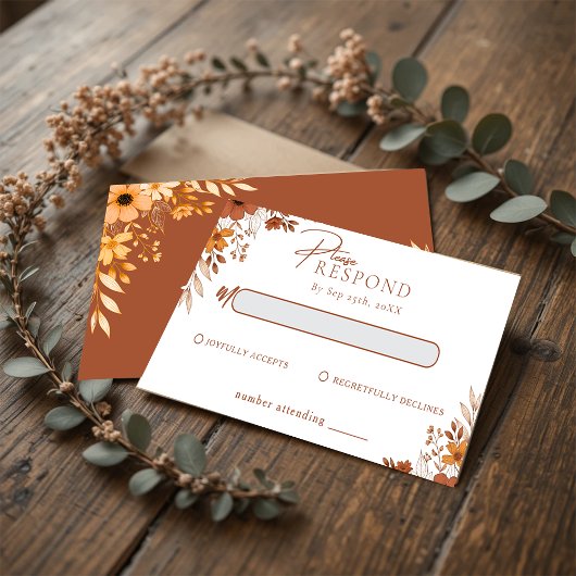 Carte De Correspondance Elegant Terracotta Floral Wedding RSVP