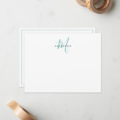 Carte De Correspondance Élégant Turquoise de script blanc moderne Monogram (Devant/Arrière en situation)