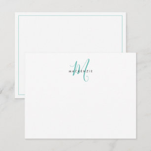 Carte De Correspondance Élégant Turquoise de script blanc moderne Monogram
