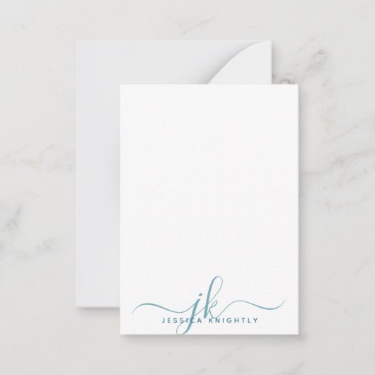 Carte De Correspondance Élégant Turquoise Script Monogramme Initiales Mini (Devant)