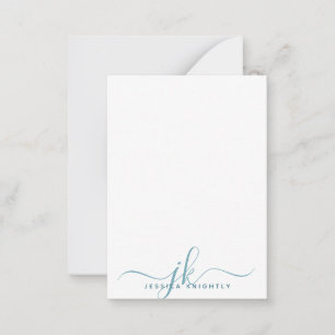 Carte De Correspondance Élégant Turquoise Script Monogramme Initiales Mini