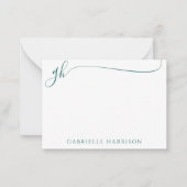 Carte De Correspondance Élégant Turquoise Script Monogramme Initiales Or (Devant)