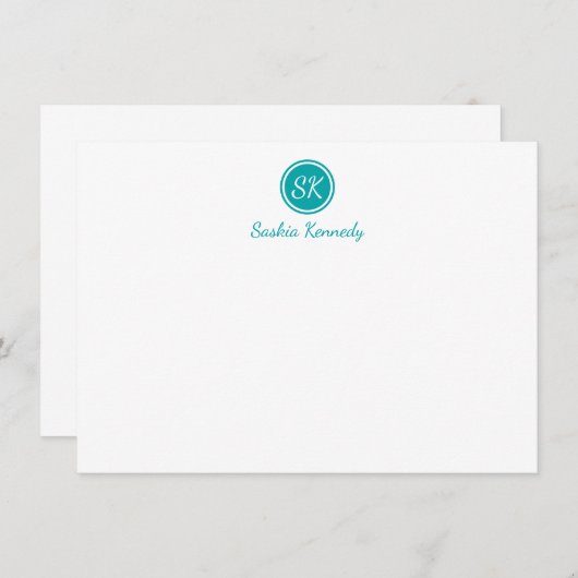 Carte De Correspondance Élégant Turquoise Script Monogramme Professionnel (Devant / Derrière)
