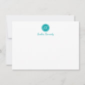 Carte De Correspondance Élégant Turquoise Script Monogramme Professionnel (Devant)