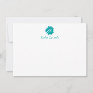 Carte De Correspondance Élégant Turquoise Script Monogramme Professionnel