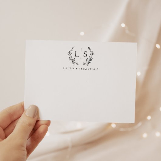 Carte De Correspondance Élégant Verdure Wreath Monogramme Couple Papeterie