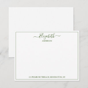 Carte De Correspondance Élégant vert à la main Nom d'adresse Note d'adress