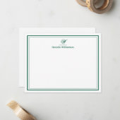 Carte De Correspondance Élégant Vert Chasseur Monogramme Double Bordure Bl (Devant/Arrière en situation)
