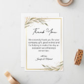 Carte De Correspondance élégant vert or botanique merci mariage (Devant/Arrière en situation)