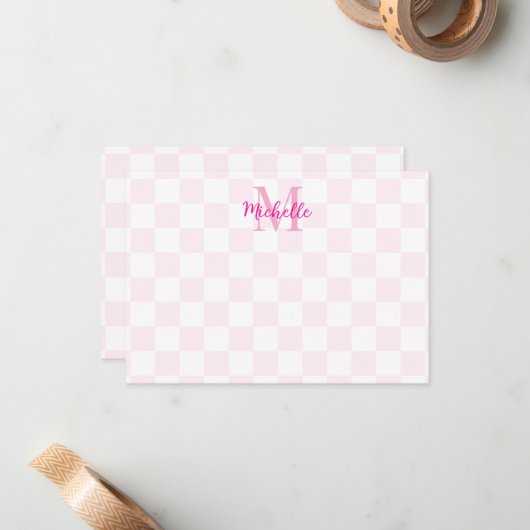 Carte De Correspondance Elegant White and Pink Checkerboard Personalized (Devant/Arrière en situation)