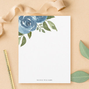 Carte De Correspondance Elégante aquarelle bleu Dusty papeterie florale