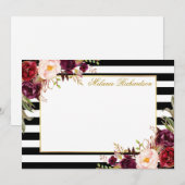 Carte De Correspondance Elégante aquarelle Bourgogne florale rayée (Devant / Derrière)