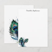 Carte De Correspondance Elégante aquarelle Peacock Feaths Personnalisé (Devant / Derrière)