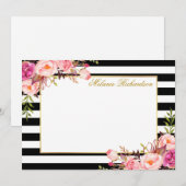 Carte De Correspondance Elégante aquarelle rose floral rayé (Devant / Derrière)