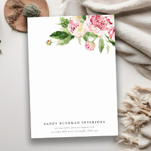 Carte De Correspondance Elégante Aquarelle rose vert pivoine