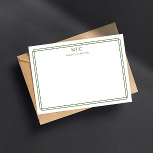 Carte De Correspondance Elégante bordure géométrique vert foncé de deux mo