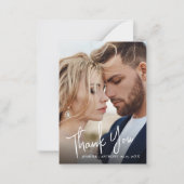 Carte De Correspondance Élégante calligraphie 2 Mariage photo Merci (Devant)