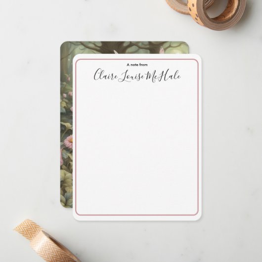 Carte De Correspondance Élégante calligraphie de script avec Fairy A Note (Devant/Arrière en situation)