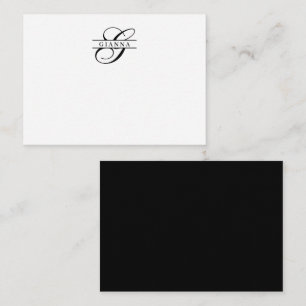 Carte De Correspondance Élégante calligraphie noir blanc scindé Monogramme
