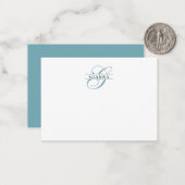 Carte De Correspondance Élégante calligraphie Turquoise Split Monogramme (Devant/Arrière en situation)