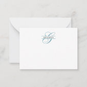 Carte De Correspondance Élégante calligraphie Turquoise Split Monogramme (Devant)