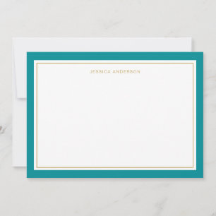 Carte De Correspondance Elégante Et Feminine Turquoise Gold Bordure Person