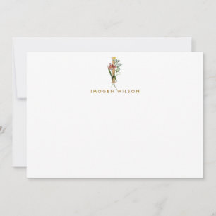 Carte De Correspondance Élégante Floral Monogram Gold Lettre I Note Card