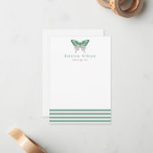 Carte De Correspondance Elégante Grille Verte & Papillon - Personnalisé (Devant/Arrière en situation)