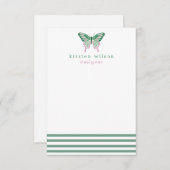 Carte De Correspondance Elégante Grille Verte & Papillon - Personnalisé (Devant / Derrière)