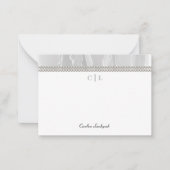 Carte De Correspondance Elégante soie blanche et perles Monogramme (Devant)