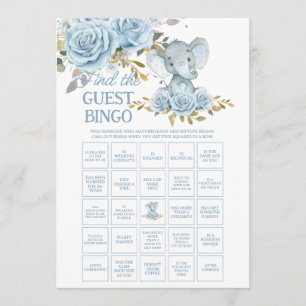 Carte De Correspondance Élément floral bleu Éléphant Trouvez le bébé invit