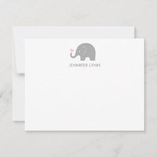 Carte De Correspondance Elephant Merci Note-Grey & Rose