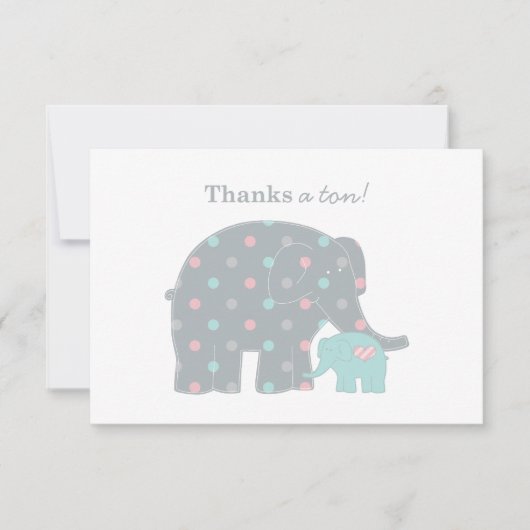 Carte De Correspondance Éléphant Mère Bébé Sarcelle Points Roses (Devant)