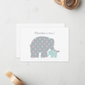 Carte De Correspondance Éléphant Mère Bébé Sarcelle Points Roses (Devant/Arrière en situation)