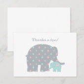 Carte De Correspondance Éléphant Mère Bébé Sarcelle Points Roses (Devant / Derrière)