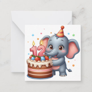 Carte De Correspondance Éléphant Mignon 12e Anniversaire
