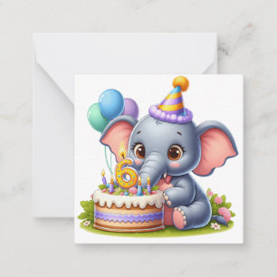 Carte De Correspondance Éléphant Mignon 6ème Anniversaire