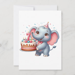 Carte De Correspondance Éléphant Mignon 7ème Anniversaire