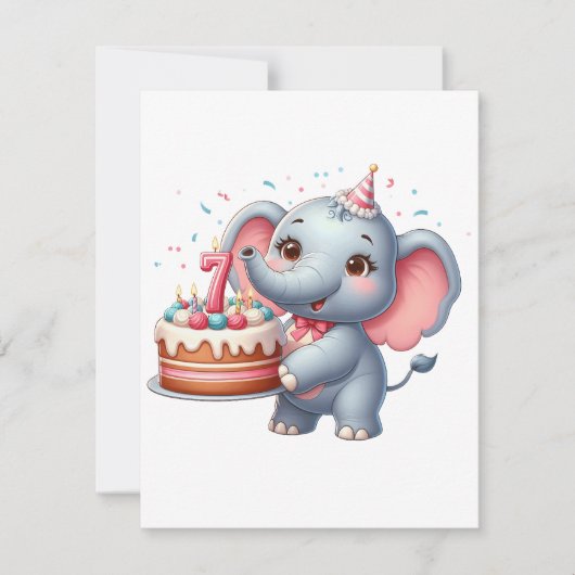 Carte De Correspondance Éléphant Mignon 7ème Anniversaire (Devant)
