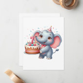 Carte De Correspondance Éléphant Mignon 7ème Anniversaire (Devant/Arrière en situation)