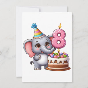 Carte De Correspondance Éléphant Mignon 8ème Anniversaire