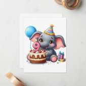 Carte De Correspondance Éléphant Mignon 9e Anniversaire (Devant/Arrière en situation)