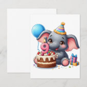 Carte De Correspondance Éléphant Mignon 9e Anniversaire (Devant / Derrière)