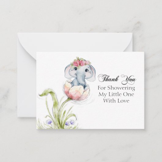 Carte De Correspondance Eléphant mignon sur pétales de fleurs Merci (Devant)