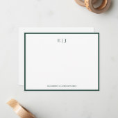 Carte De Correspondance Emerald Green Border Simple Couple Monogram (Devant/Arrière en situation)