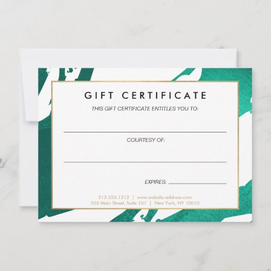 Carte De Correspondance Emerald Green Brushstrokies Certificat cadeau (Dos)