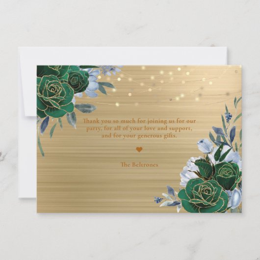 Carte De Correspondance Emerald Green Floral Quinceañera Thankyou (Devant)