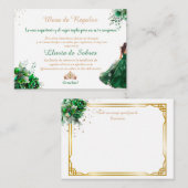 Carte De Correspondance Emerald Green Quinceañera Lluvia de Sobres Note Ca (Devant / Derrière)
