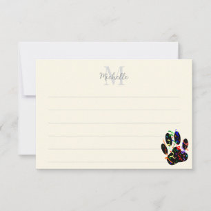 Carte De Correspondance Empreinte de patte de chien avec confettis et crèm