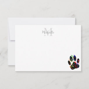 Carte De Correspondance Empreinte de patte de chien avec monogramme confet